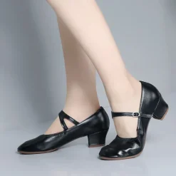 Women's Gold Low Heel Mary Jane Dance Shoes with Buckle Strap, Shiny Soft Faux Leather Ballroom Pumps for Latin Practice, Wedding, and Stage Performance