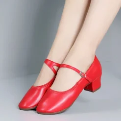 Women's Gold Low Heel Mary Jane Dance Shoes with Buckle Strap, Shiny Soft Faux Leather Ballroom Pumps for Latin Practice, Wedding, and Stage Performance