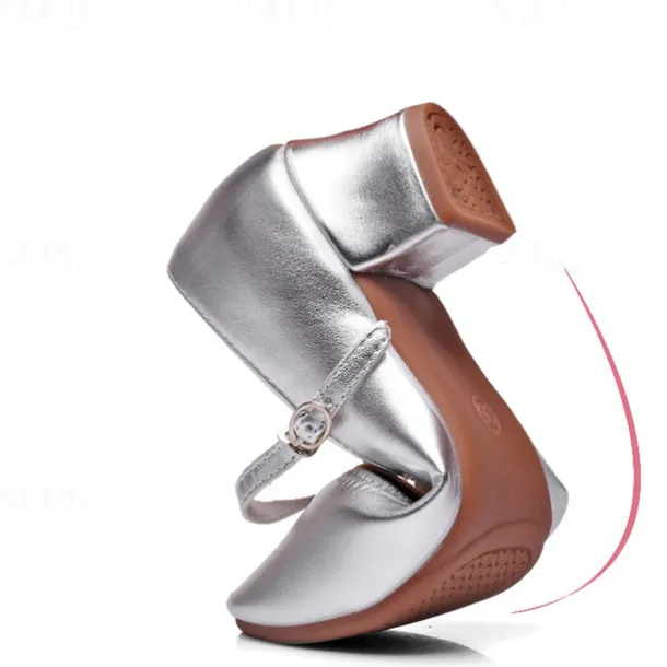Women's Gold Low Heel Mary Jane Dance Shoes with Buckle Strap, Shiny Soft Faux Leather Ballroom Pumps for Latin Practice, Wedding, and Stage Performance