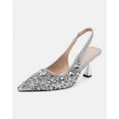 Women's Gold Rhinestone Slingback Heels with Pearl Embellishments – Luxury Pointed Toe Shoes for Weddings, Parties, and Formal Occasions