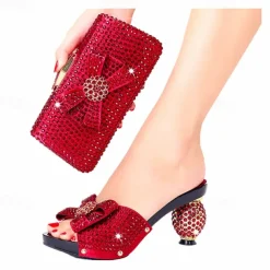 Women's Gold Rhinestone-Embellished Heels with Matching Clutch Bag – Elegant Open-Toe Sandals for Weddings & Special Occasions