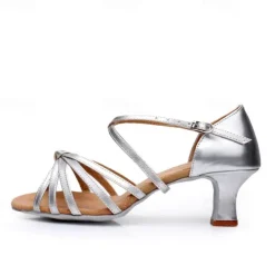 Women's Gold Satin Strappy Dance Shoes, Open-Toe Ballroom Shoes for Latin and Salsa Dance Performances