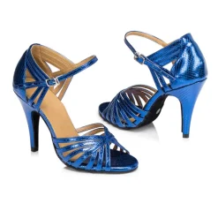 Women's Gold Strappy Latin Dance Shoes – Open-Toe High Heel Cuban Heel Sandals for Ballroom, Salsa, and Party Events