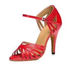 Women's Gold Strappy Latin Dance Shoes – Open-Toe High Heel Cuban Heel Sandals for Ballroom, Salsa, and Party Events