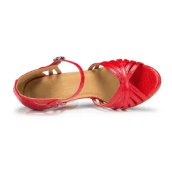 Women's Gold Strappy Latin Dance Shoes – Open-Toe High Heel Cuban Heel Sandals for Ballroom, Salsa, and Party Events