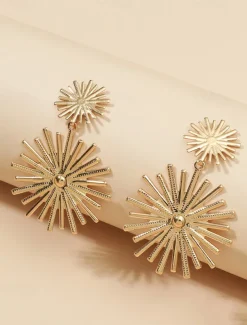 Women's Gold Sunburst Statement Earrings – Bold Geometric Drop Earrings for Parties, Weddings, and Special Occasions