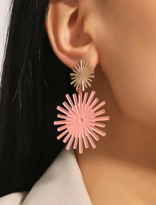 Women's Gold Sunburst Statement Earrings – Bold Geometric Drop Earrings for Parties, Weddings, and Special Occasions