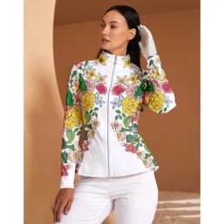 Women's Golf Cardigan for Winter Long Sleeve Top Floral Print Ladies Golf Attire Clothes Outfits Wear Apparel