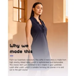 Women's Golf Dress Navy Blue Rose Red Sleeveless Dress Ladies Golf Attire Clothes Outfits Wear Apparel