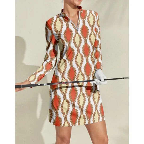 Women's Golf Dress Orange Long Sleeve Ladies Golf Attire Clothes Outfits Wear Apparel