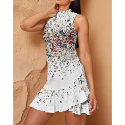 Women's Golf Dress White Sleeveless Ladies Golf Attire Clothes Outfits Wear Apparel