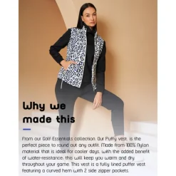 Women's Golf Jacket Black White Sleeveless Vest / Gilet Ladies Golf Attire Clothes Outfits Wear Apparel