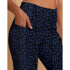 Women's Golf Leggings for Winter Leopard Print Navy Blue Ladies Golf Attire Clothes Outfits Wear Apparel