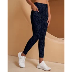 Women's Golf Leggings for Winter Leopard Print Navy Blue Ladies Golf Attire Clothes Outfits Wear Apparel