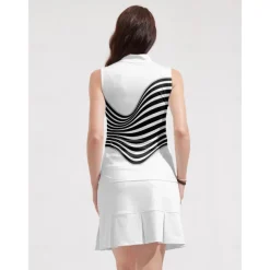 Women's Golf Polo Shirt Black Sleeveless Top Stripe Ladies Golf Attire Clothes Outfits Wear Apparel