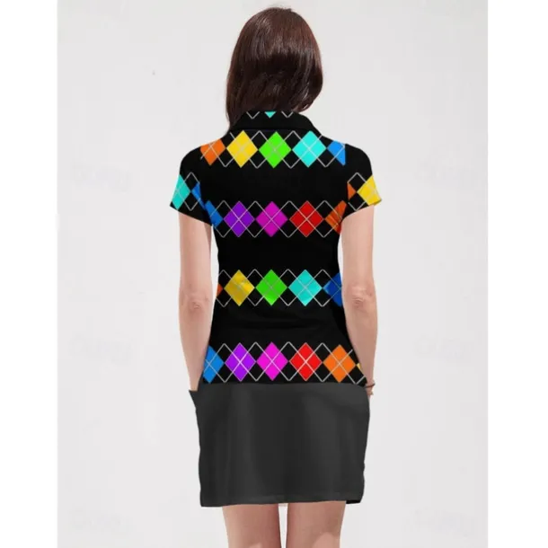 Women's Golf Polo Shirt Black Short Sleeve Sun Protection Top Plaid Ladies Golf Attire Clothes Outfits Wear Apparel