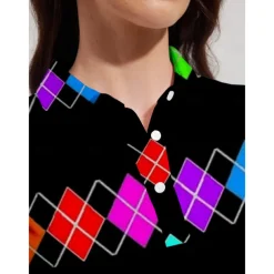 Women's Golf Polo Shirt Black Short Sleeve Sun Protection Top Plaid Ladies Golf Attire Clothes Outfits Wear Apparel