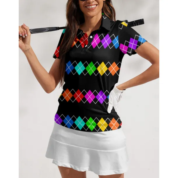 Women's Golf Polo Shirt Black Short Sleeve Sun Protection Top Plaid Ladies Golf Attire Clothes Outfits Wear Apparel