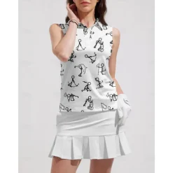 Women's Golf Polo Shirt Black White Sleeveless Top Cartoon Ladies Golf Attire Clothes Outfits Wear Apparel
