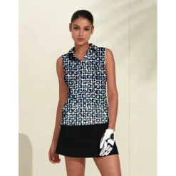Women's Golf Polo Shirt Black Sleeveless Top Floral Ladies Golf Attire Clothes Outfits Wear Apparel