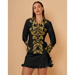 Women's Golf Polo Shirt Black Long Sleeve Top Ladies Golf Attire Clothes Outfits Wear Apparel