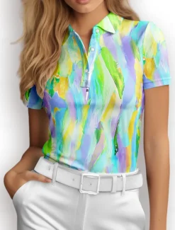 Women's Golf Polo Shirt Blue Short Sleeve Sun Protection Top Ladies Golf Attire Clothes Outfits Wear Apparel