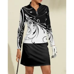 Women's Golf Polo Shirt Black Long Sleeve Top Ladies Golf Attire Clothes Outfits Wear Apparel