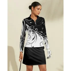 Women's Golf Polo Shirt Black Long Sleeve Top Ladies Golf Attire Clothes Outfits Wear Apparel