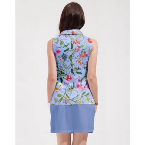 Women's Golf Polo Shirt Blue Sleeveless Top Floral Ladies Golf Attire Clothes Outfits Wear Apparel