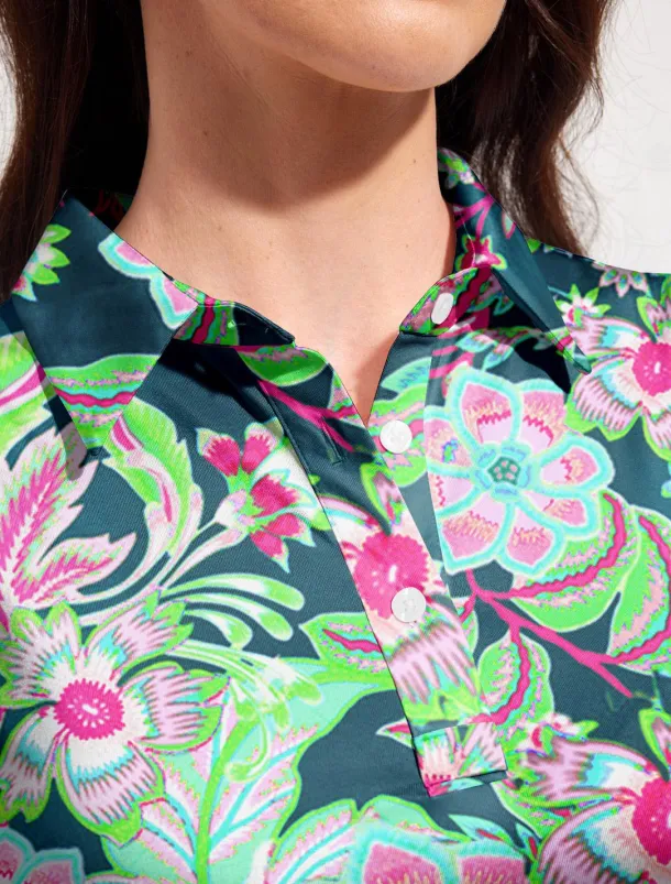 Women's Golf Polo Shirt Floral Green Sun Protection UPF50 Top For Ladies Golf Attire