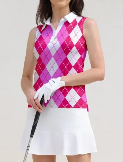 Women's Golf Polo Shirt Golf Clothes Pink Green Sleeveless Sun Protection Lightweight T Shirt Top Ladies Golf Attire Clothes Outfits Wear Apparel