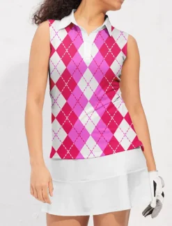 Women's Golf Polo Shirt Golf Clothes Pink Green Sleeveless Sun Protection Lightweight T Shirt Top Ladies Golf Attire Clothes Outfits Wear Apparel