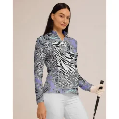 Women's Golf Polo Shirt Navy Pink Purple Long Sleeve Top Ladies Golf Attire Clothes Outfits Wear Apparel