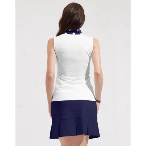Women's Golf Polo Shirt Navy Blue Sleeveless Top Ladies Golf Attire Clothes Outfits Wear Apparel American Flag Golf Shirt