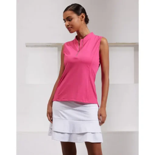 Women's Golf Polo Shirt Navy Rose Red Sleeveless Top Ladies Golf Attire Clothes Outfits Wear Apparel