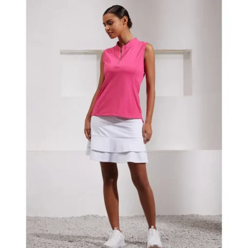 Women's Golf Polo Shirt Navy Rose Red Sleeveless Top Ladies Golf Attire Clothes Outfits Wear Apparel