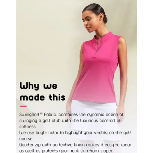 Women's Golf Polo Shirt Navy Rose Red Sleeveless Top Ladies Golf Attire Clothes Outfits Wear Apparel