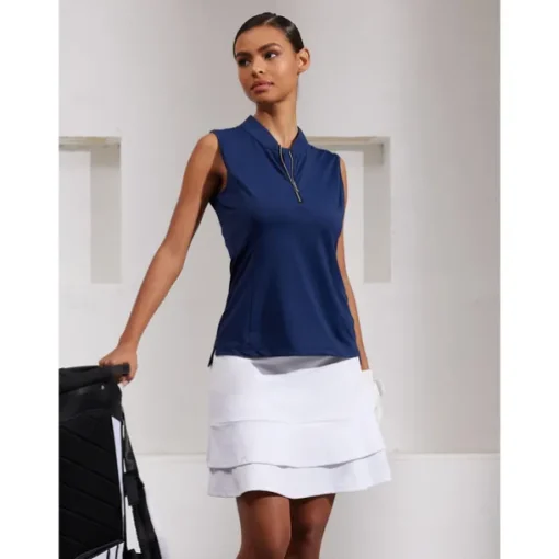 Women's Golf Polo Shirt Navy Rose Red Sleeveless Top Ladies Golf Attire Clothes Outfits Wear Apparel
