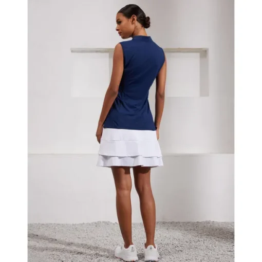 Women's Golf Polo Shirt Navy Rose Red Sleeveless Top Ladies Golf Attire Clothes Outfits Wear Apparel
