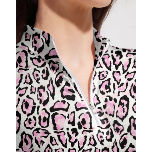 Women's Golf Polo Shirt Pink Blue Mint Green Long Sleeve Top Leopard Ladies Golf Attire Clothes Outfits Wear Apparel