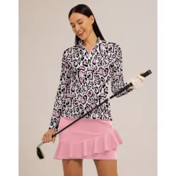 Women's Golf Polo Shirt Pink Blue Mint Green Long Sleeve Top Leopard Ladies Golf Attire Clothes Outfits Wear Apparel