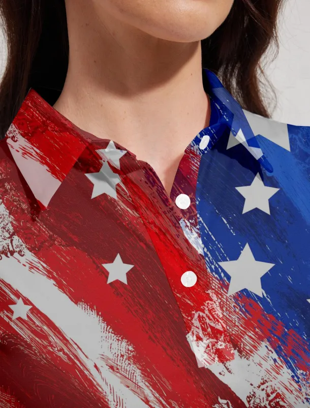 Women's Golf Polo Shirt Red Sleeveless Sun Protection Top Ladies Golf Attire Clothes Outfits Wear Apparel American Flag Golf Shirt