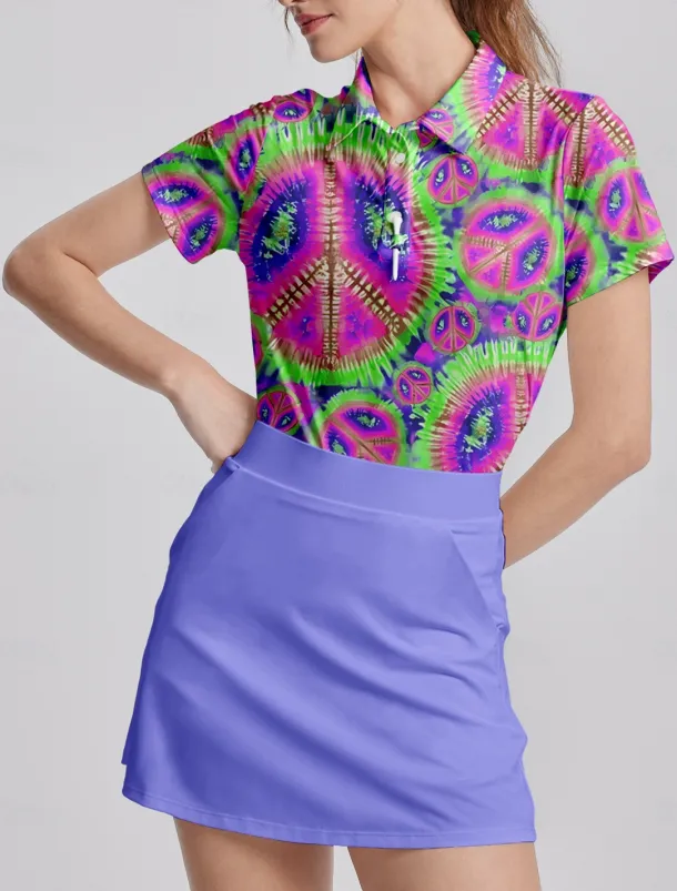 Women's Golf Polo Shirt Tie Dye Pink Short Sleeve Sun Protection UPF50 Top for Ladies Golf Attire