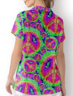 Women's Golf Polo Shirt Tie Dye Pink Short Sleeve Sun Protection UPF50 Top for Ladies Golf Attire