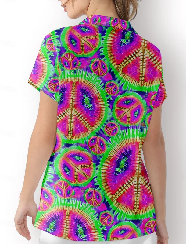 Women's Golf Polo Shirt Tie Dye Pink Short Sleeve Sun Protection UPF50 Top for Ladies Golf Attire