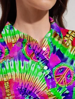 Women's Golf Polo Shirt Tie Dye Pink Short Sleeve Sun Protection UPF50 Top for Ladies Golf Attire