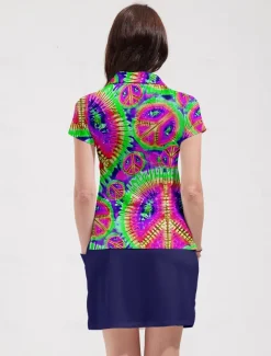 Women's Golf Polo Shirt Tie Dye Pink Short Sleeve Sun Protection UPF50 Top for Ladies Golf Attire