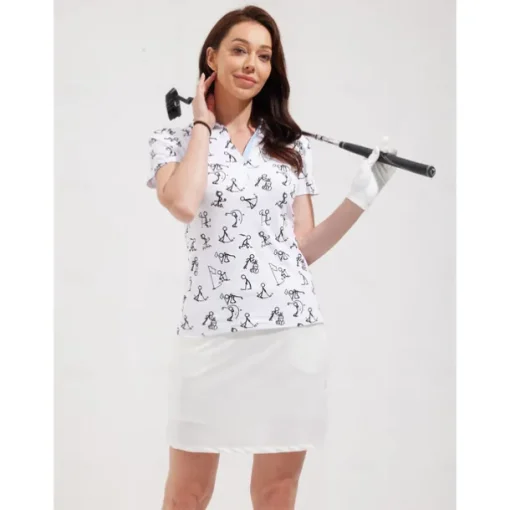 Women's Golf Polo Shirt White Short Sleeve Sun Protection Lightweight Top Cartoon Ladies Golf Attire Clothes Outfits Wear Apparel
