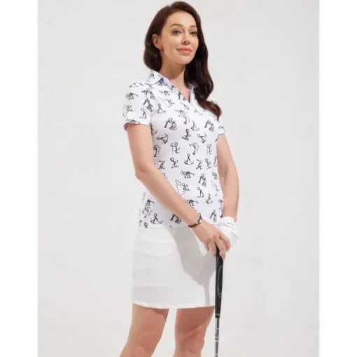 Women's Golf Polo Shirt White Short Sleeve Sun Protection Lightweight Top Cartoon Ladies Golf Attire Clothes Outfits Wear Apparel