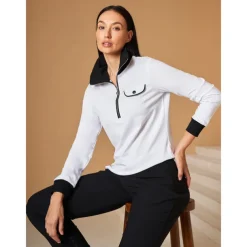 Women's Golf Pullover Sweatshirt White Long Sleeve Top Ladies Golf Attire Clothes Outfits Wear Apparel